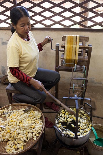 Extracting Silk, Silk Factory, Siem Reap, Cambodia