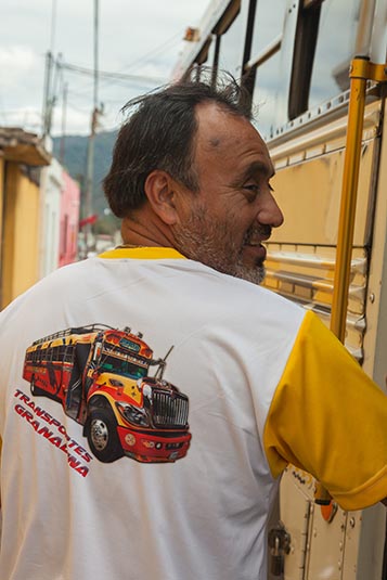 Driver, Chicken Bus, San Miguel Escobar, Near Antigua, Guatemala