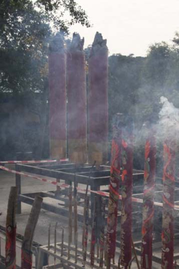 Burning of incense, Buddha Temple, Lantau Island, Hong Kong