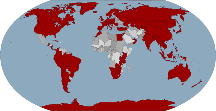Map showing countries visited by Prakash Bang