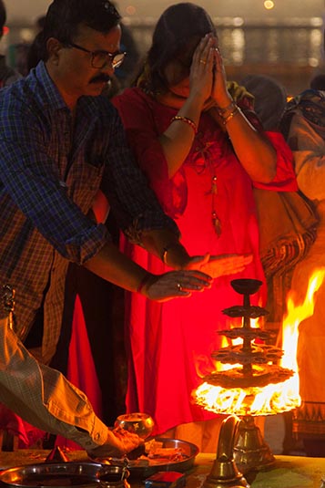 Offering prayers to Ganga Mayya, Prayagraj, India