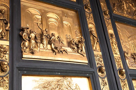 Brass Motifs on Door, Piazza St. Giovanni, Florence, Italy