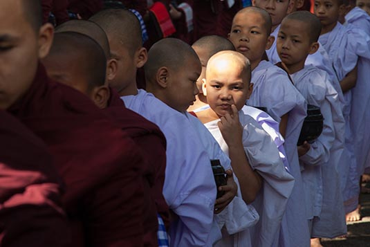 Monks Line-up, Mahagandhayan Monastery, Amarapura, Mandalay, Myanmar