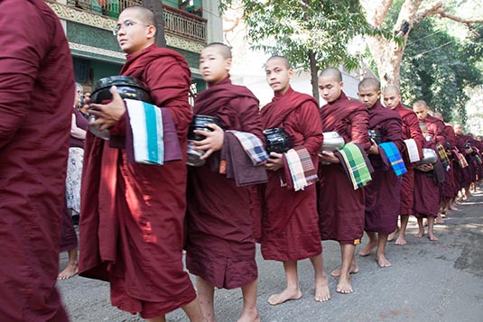 Monks Line-up, Mahagandhayan Monastery, Amarapura, Mandalay, Myanmar