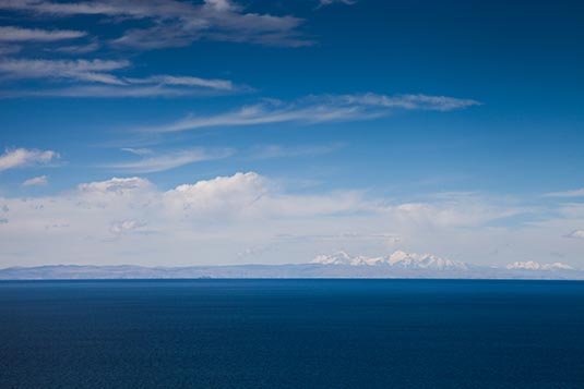 Bolivia as seen from Taquile Island, Lake Titicaca, Puno, Peru