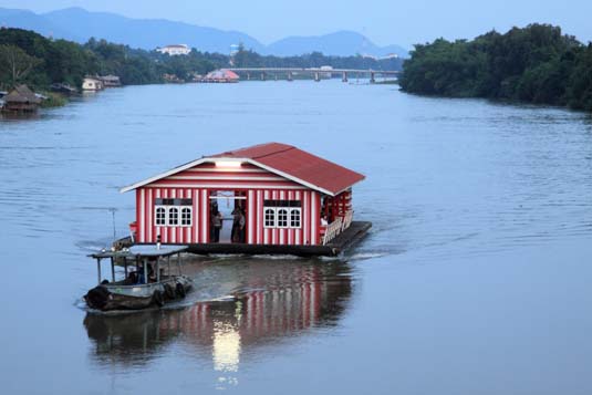 Floating Discotheque, Bridge on the River Kwae, Kanchanaburi, Thailand